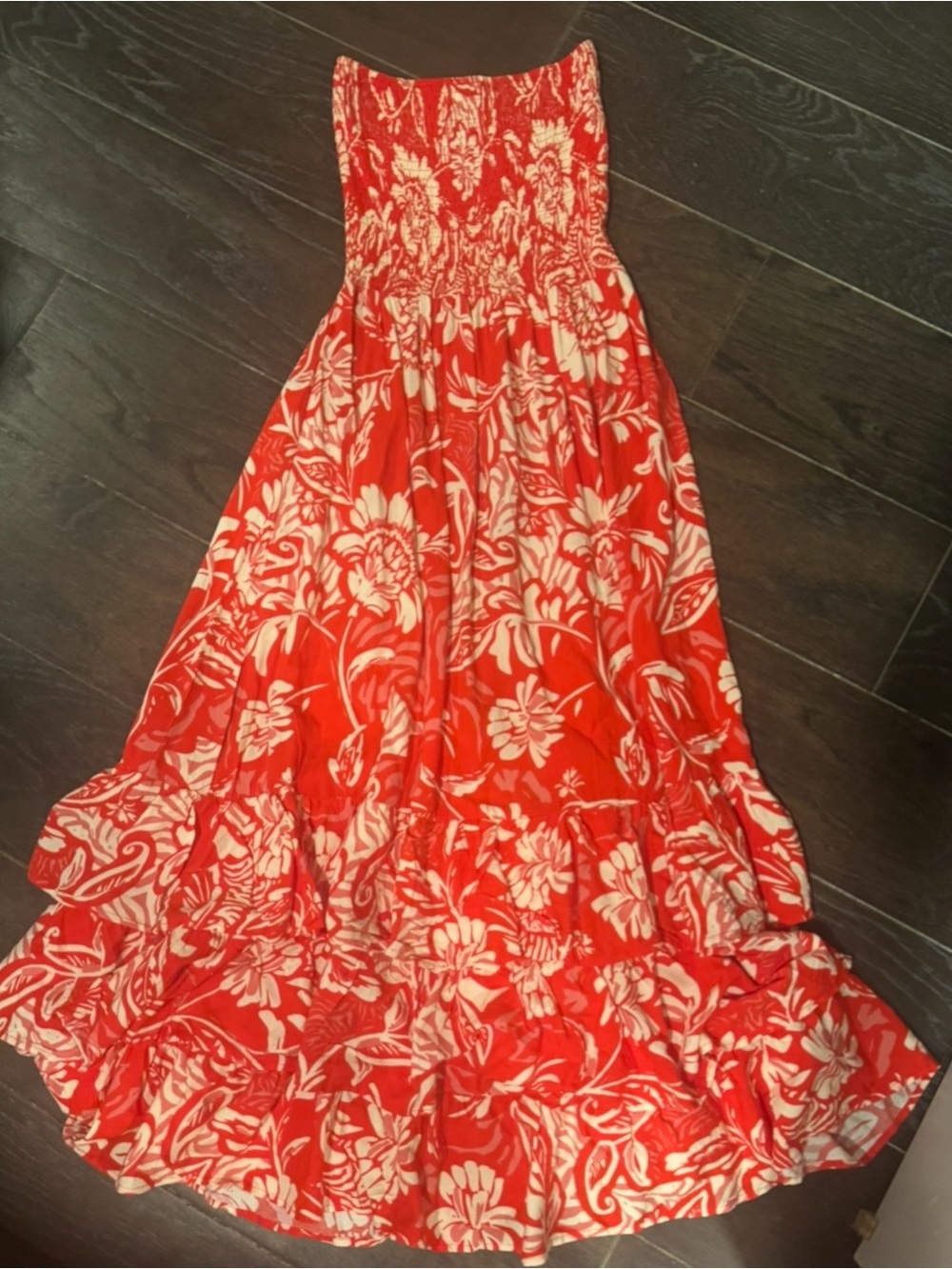 Red Floral Strapless Maxi Dress - Women